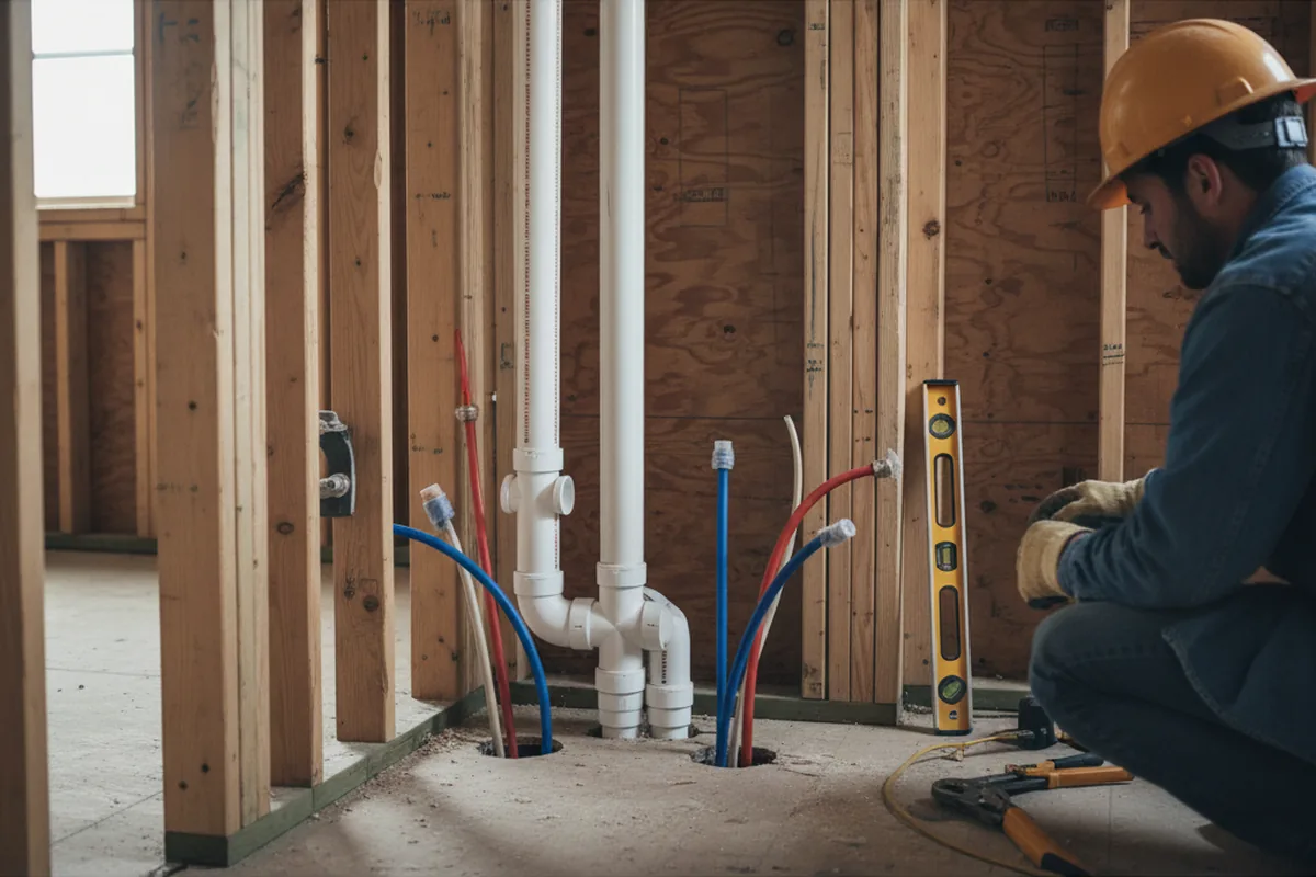 Drain and supply rough-in during Sump Pump Repair in Fairland